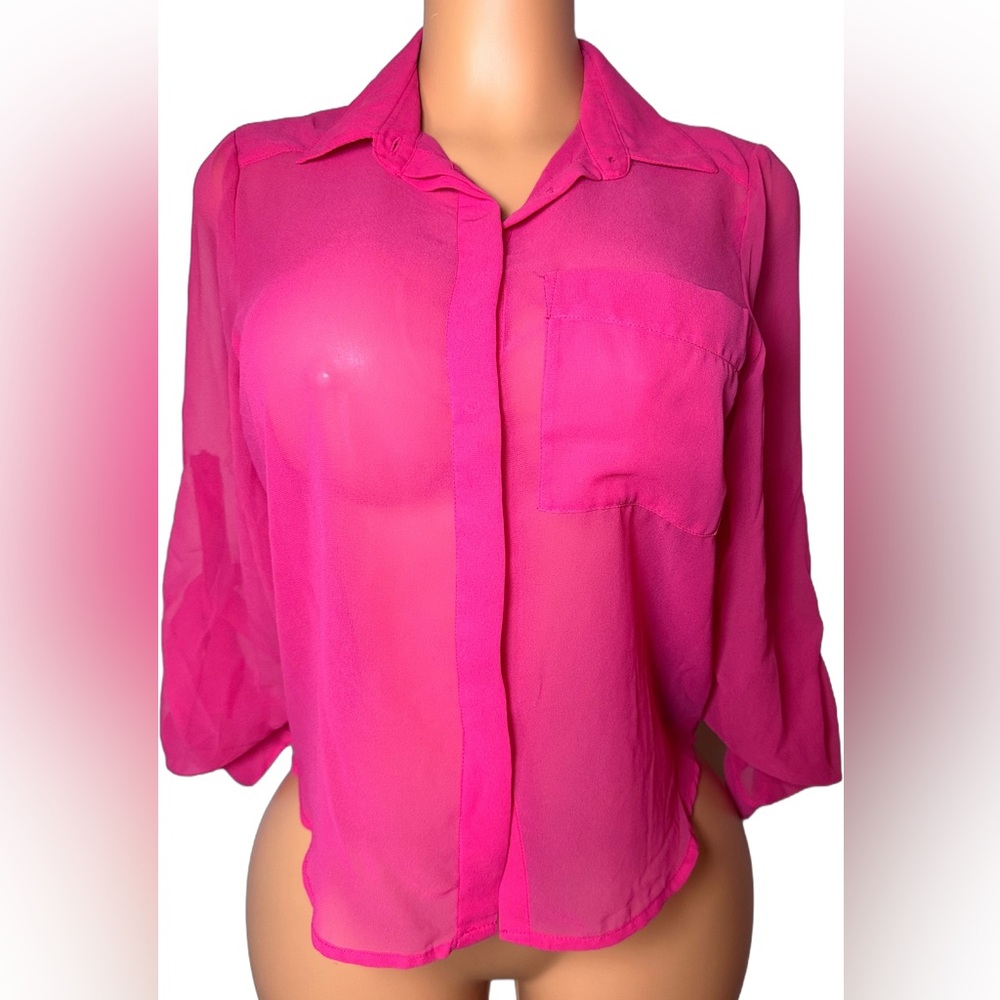 H&M Pink Sheer 3/4 Sleeve Blouse